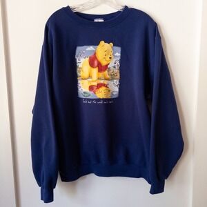 Vintage Y2K Winnie the Pooh Sweatshirt Sz M Disney Store‎ Smile Navy Nostalgic